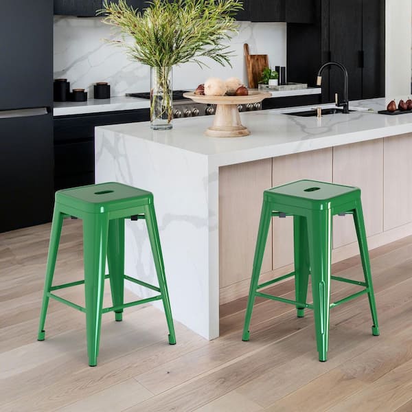 MFD LIVING Bar Stools 24 in. H Green Backless Metal Bar Stool with