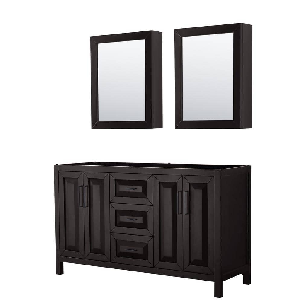 Daria 59 in. W x 21.5 in. D x 35 in. H Double Bath Vanity Cabinet without Top in Dark Espresso with Med Cab Mirrors price history on PriceWatchPro
