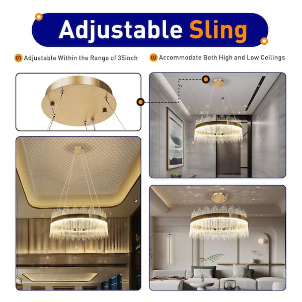 OUKANING 31 in. 36-Watt Integrated LED Gold Contemporary Luxury 