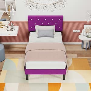 Upholstered Bed, Platform Bed with Adjustable Headboard, Wood Slat Support, No Box Spring Needed, Purple Twin Bed Frame