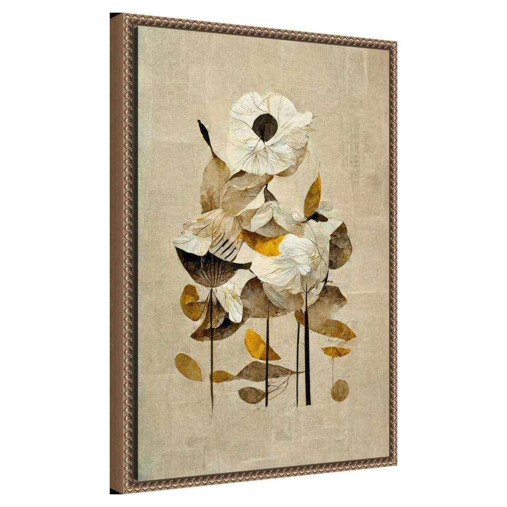 Sylvie Beaded Bronze Framed Abstract Floral Canvas Art