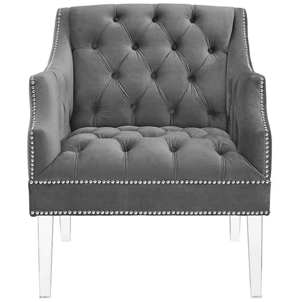 MODWAY Proverbial Gray Tufted Button Accent Performance Velvet Armchair