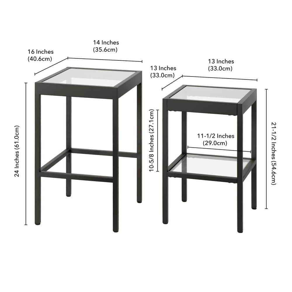 Alexis Transitional Blackened Bronze Nested Side Table Set with Glass Tops