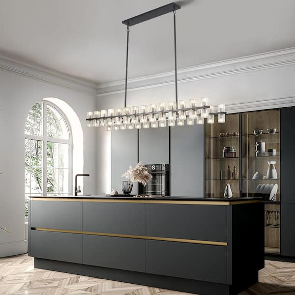 56 light Black Large Square / Rectangular Crystal Cup Chandelier for Bedroom Living Room Foyer with no bulbs included