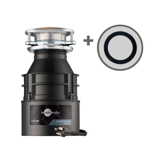 Badger 1 W/C, 1/3 HP Continuous Feed Kitchen Garbage Disposal with Power Cord and Putty-Free Sink Seal, Badger Series