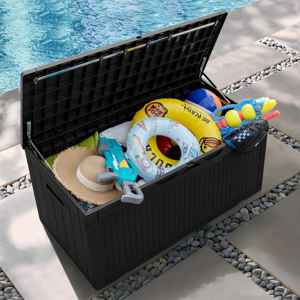 Black Resin Wicker Lockable 100 Gallon Deck Box