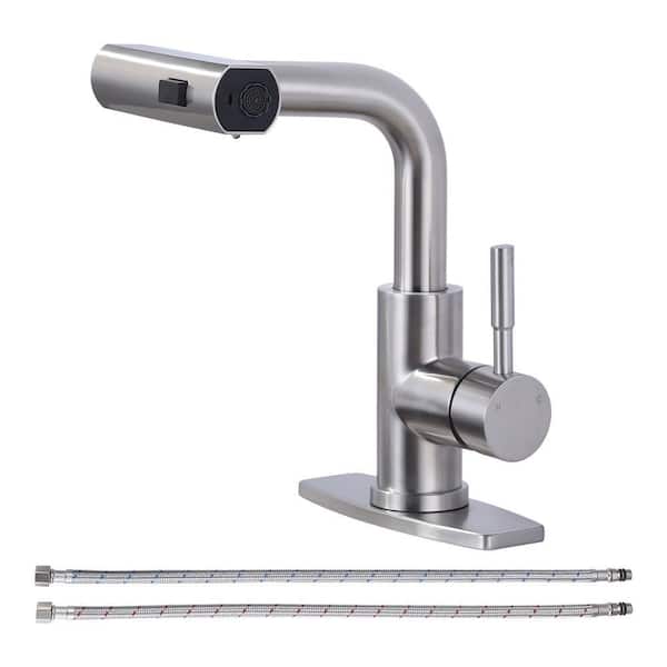 Waterfall Single Handle Pull Down Sprayer Bar Faucet with Deckplate and and 3 Modes Sprayer in Brushed Nickel
