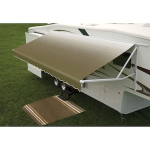 9100 Power Patio Awning with Polar White Weathershield - 20 ft., Sandstone Linen Fade