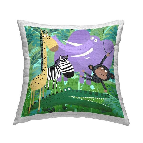 Cartoon Zoo Animals Outdoor Printed Throw Pillow by Carla Daly