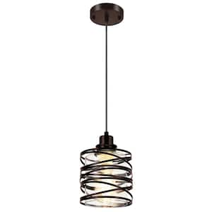 Jasslynn 60 Watt 1 Light Oil Rubbed Bronze Modern Pendant Light with Cylinder Clear Glass Shade for Living Room Foyer