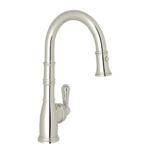 Georgian Era Single Handle Pull Down Sprayer Kitchen Faucet in Polished Nickel