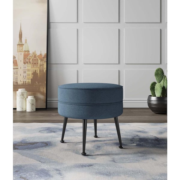 Manhattan Comfort Bailey Mid-Century Modern Blue with Black Feet Woven Polyester Blend Upholstered Ottoman