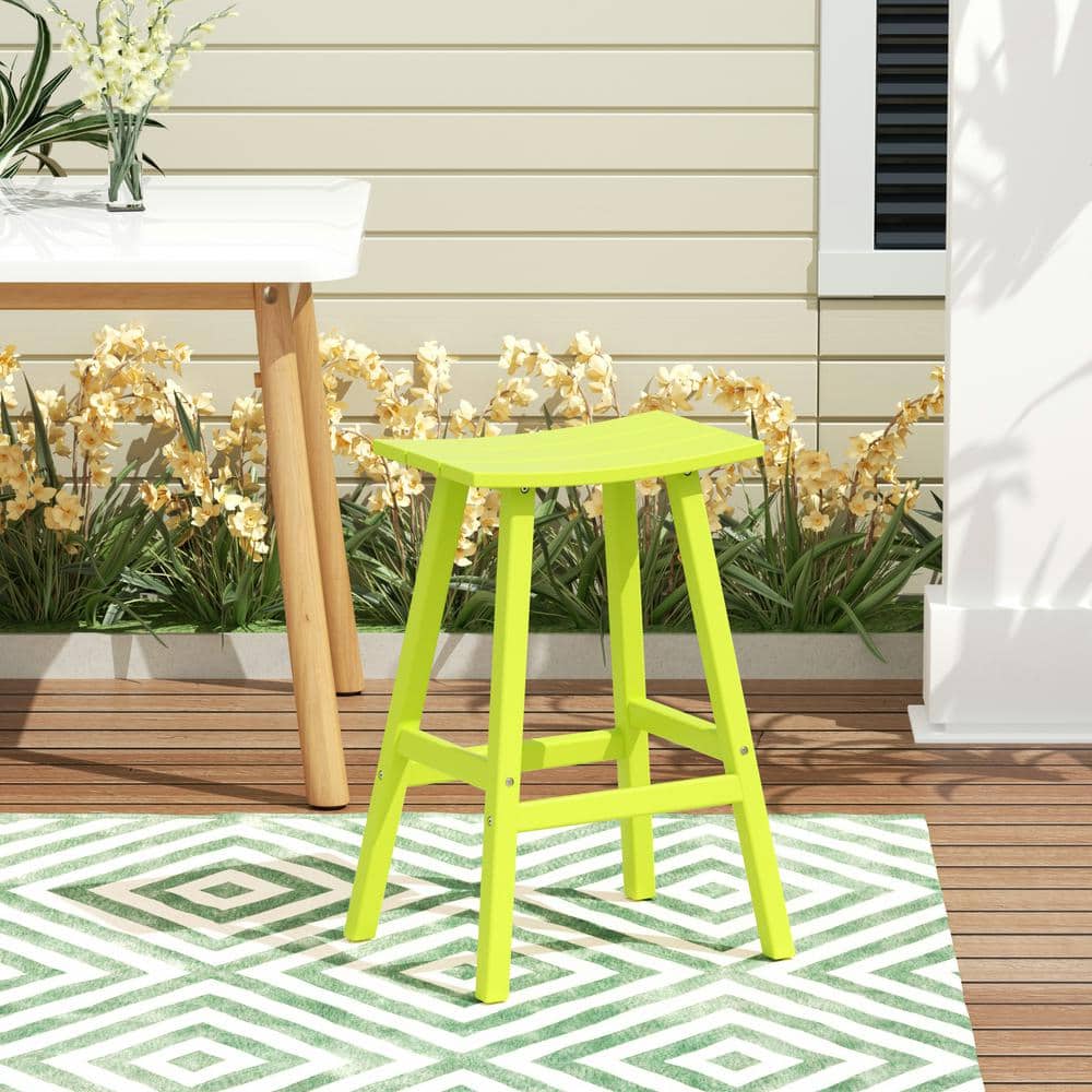 All-Weather Lime 29" Outdoor Bar Stool with Saddle Seat