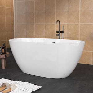 55 in. x 29.5 in. Oval Soaking Bathtub with Overflow, Chrome Pop-Up Drain Anti-Clogging in Gloss White