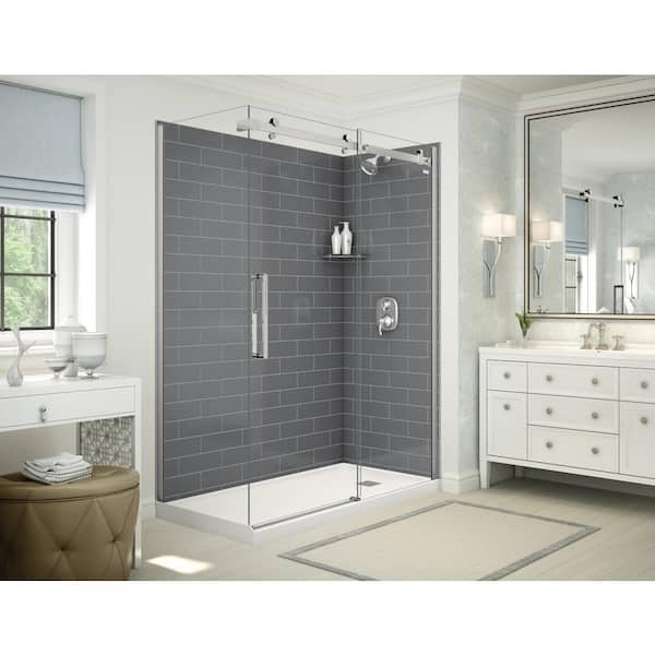 MAAX Utile Metro 32 in. x 60 in. x 83.5 in. Right Drain Corner Shower Kit in Thunder Grey with Chrome Shower Door