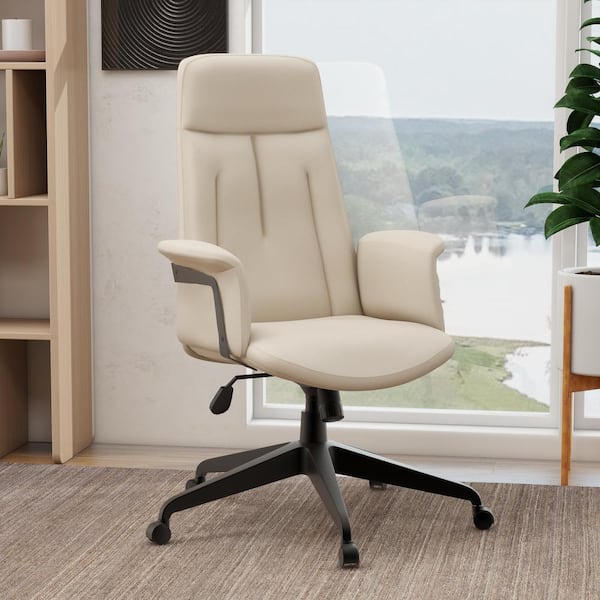 Leather Office Desk Chair High-Back Executive Chair Adjustable Height Swivel and Tilt in Iron Infinite Series in Tan