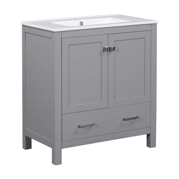 30 in. W x 18.3 in. D x 34 in. H Single Sink Freestanding Bath Vanity in Gray with White Ceramic Top