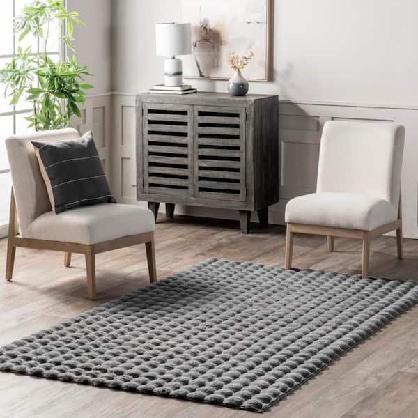 Ivana Checkered Plush Cloud Washable Dark Grey 3 ft. x 5 ft. Indoor Area Rug