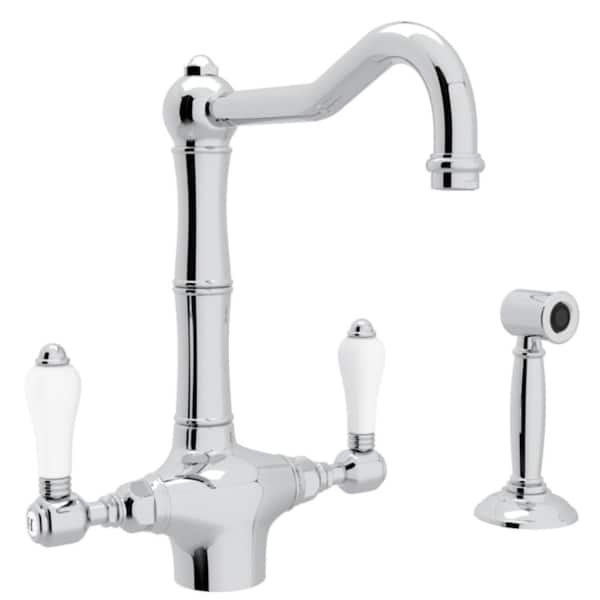 ROHL Italian Kitchen 2-Handle Standard Kitchen Faucet with Side Spray in Polished Chrome