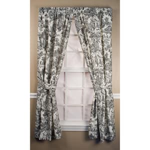 Black Toile Rod Pocket Room Darkening Curtain - 34 in. W x 84 in. L (Set of 2)