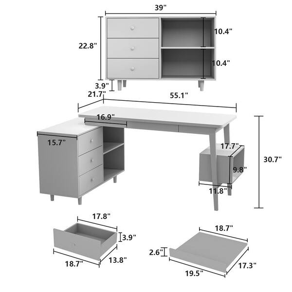 FUFU&GAGA 55.1 in. W L-shaped Brown Wood Grain Wooden 3-Drawer Computer Desk,  Writing Desk with Shelves Storage LBB-KF180108-01-c - The Home Depot