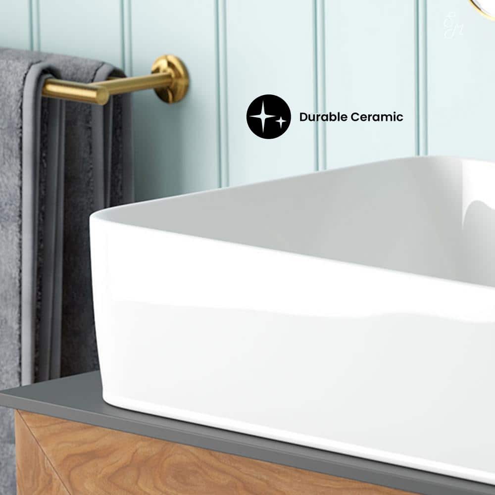 Glossy White Ceramic Above-Counter Vessel Sink, 19"