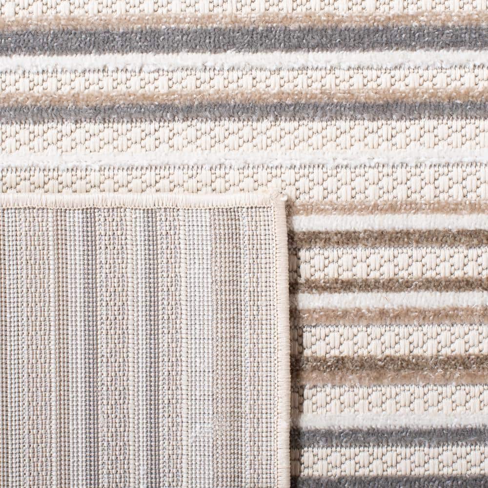 Ivory and Grey Geometric Synthetic Runner Rug, 2'2" x 9'