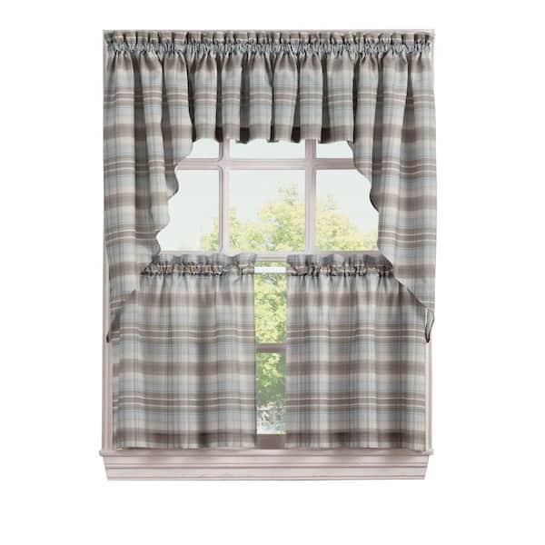 LICHTENBERG Semi-Opaque Blue Dawson Microfiber Plaid Kitchen Curtain Valance, 58 in. W x 14 in. L