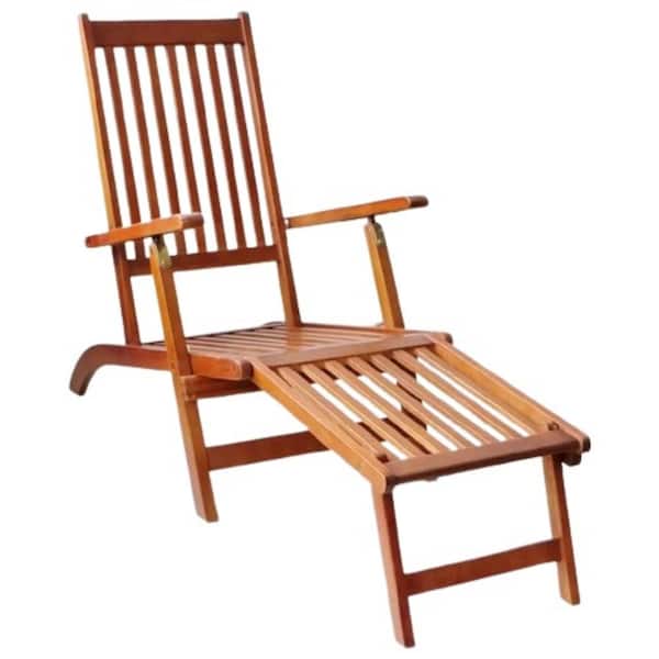 ITOPFOX 1-Piece Wood Outdoor Recliner Deck Chair with Footrest in Solid Acacia Wood