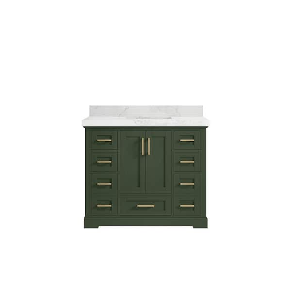 Willow Collections Boston 42 in. W x 22 in. D x 36 in. H Single Sink Bath Vanity in Pewter Green with 2 in. Calacatta Nuvo Qt. Top