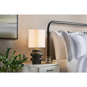 Kenway 18.75 in. Ceramic Gray Indoor Table Lamp with White Fabric Shade