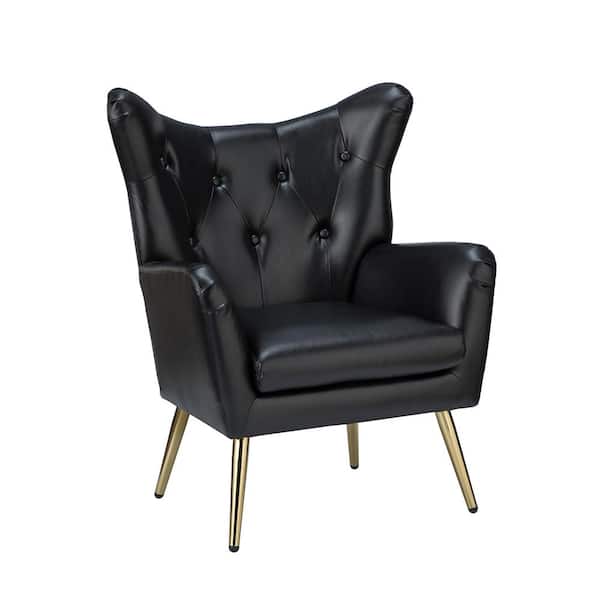 JAYDEN CREATION Frank Black Vegan Leather Armchair with Metal Legs