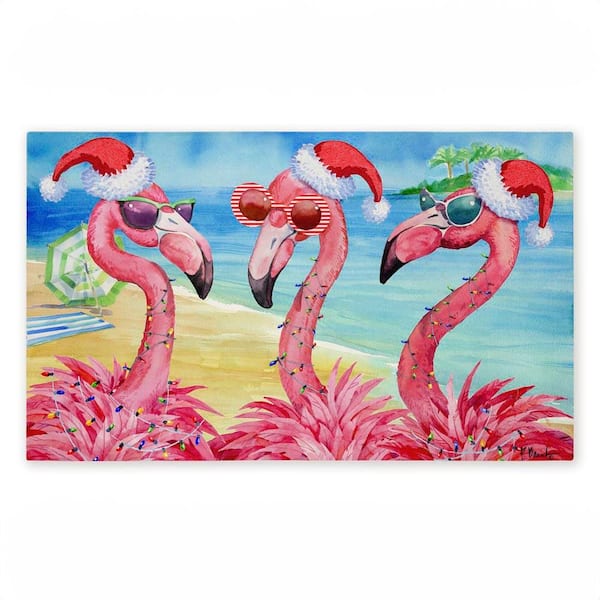 Holiday Flamingo Girlfriends Blue 18 in. x 30 in. Polyester Non-Slip Outdoor Door Mat
