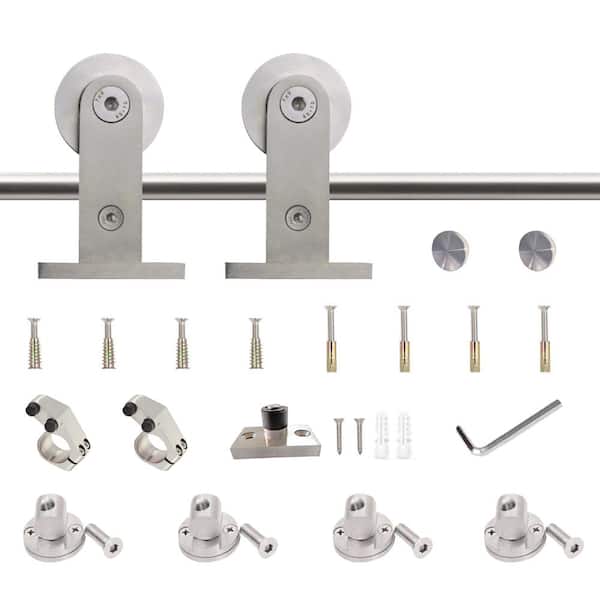 WINSOON 6 ft./72 in. Stainless Steel Sliding Barn Door Hardware Kit, T-Shaped Wheel for Single Door with Non-Routed Floor Guide