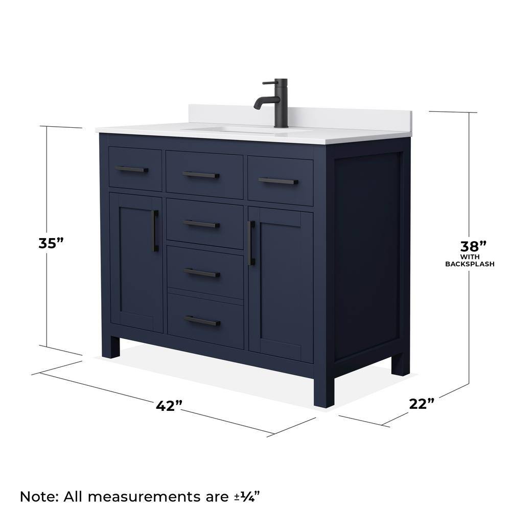 Beckett 42'' Dark Blue Freestanding Bathroom Vanity with White Marble Top