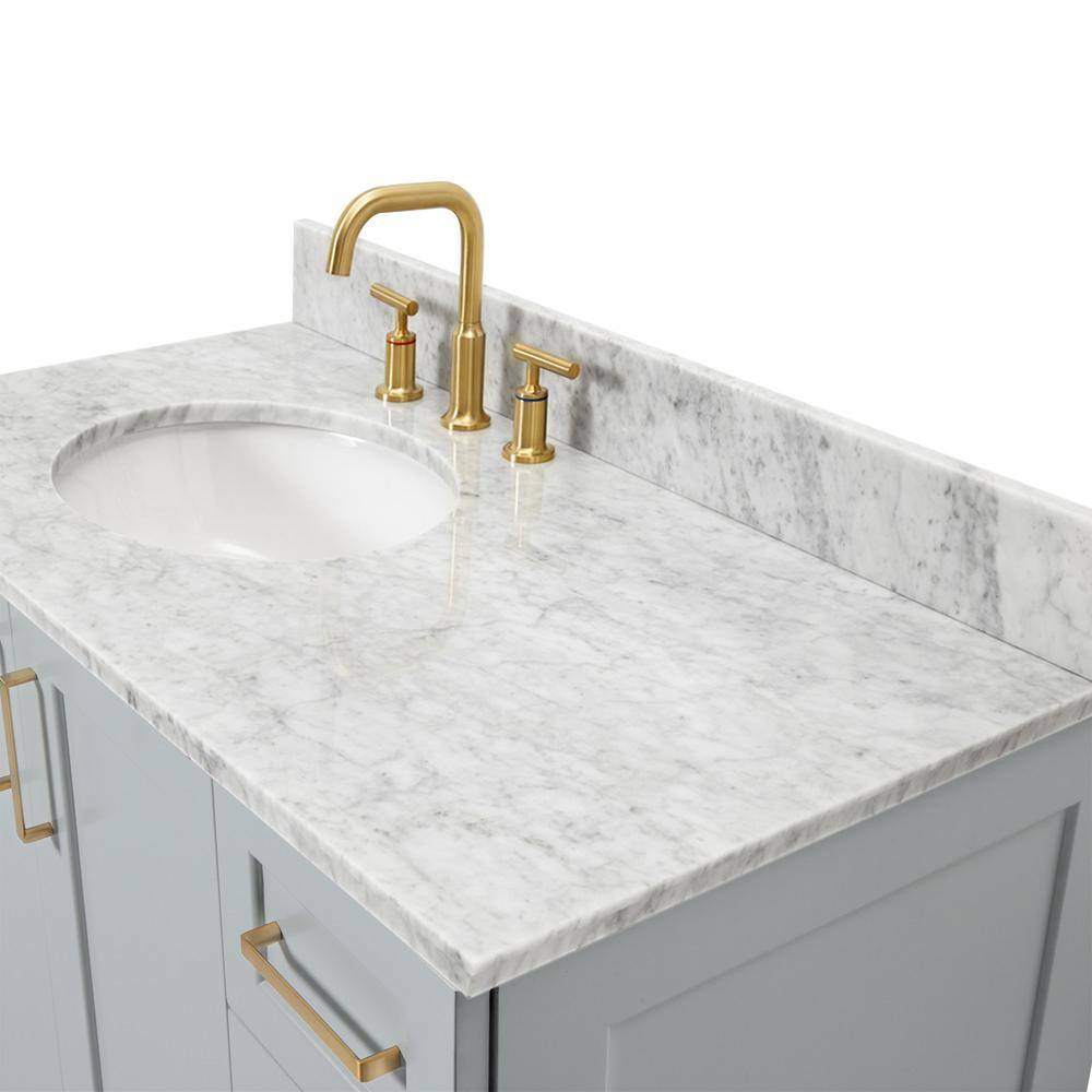 Gray Freestanding Single Vanity with Carrara Marble Top