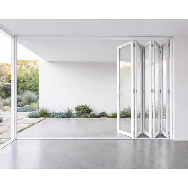 168 in. x 96 in. Right Swing/Outswing White Aluminum Folding Patio Door
