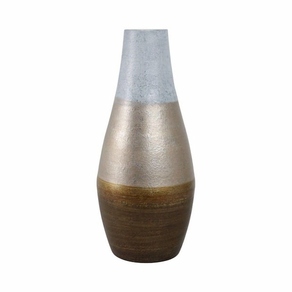 21 in. White/Gold Glass Cylinder Ombre Hourglass Decorative Vase
