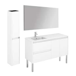 Ambra 120LF 47.5 in. W x 18.1 in. D x 22.3 in. H Bathroom Vanity Unit with Mirror and Column in Glossy White
