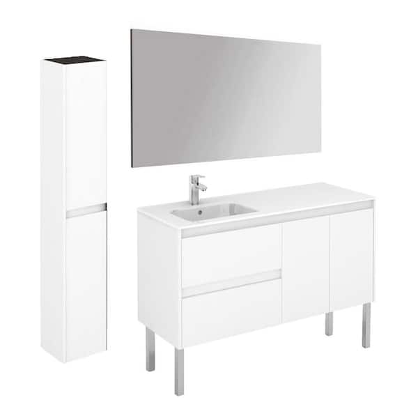 WS Bath Collections Ambra 120LF 47.5 in. W x 18.1 in. D x 22.3 in. H Bathroom Vanity Unit with Mirror and Column in Glossy White