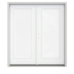 72 in. x 80 in. White Painted Steel Right-Hand Inswing Full Lite Glass Stationary/Active Patio Door