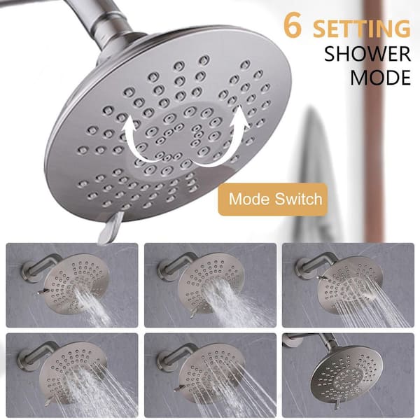 Single Handle 4-Spray Round Shower Faucet 2.5 Gpm with Detachable Handheld Shower in Brushed Nickel (Valve Included)