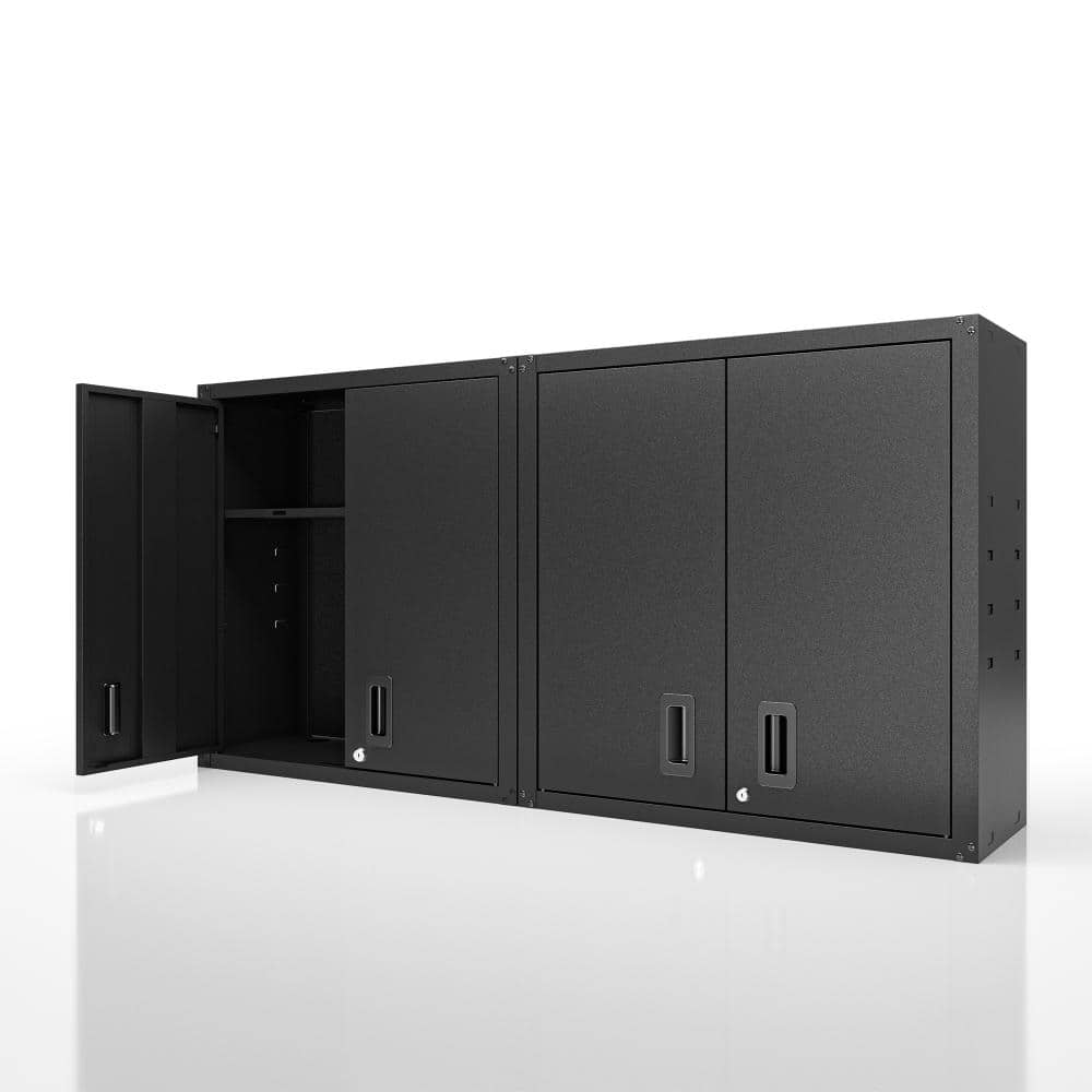 2PCS Garage Wall Mounted Storage Cabinet with 2 Doors 1 Shelf Lockable Metal Tool Cabinet Utility Room Black price history on PriceWatchPro
