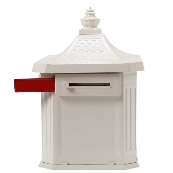 Architectural Mailboxes - Hemingway White, Large, Aluminum, Locking, All-in-One Mailbox and Post Combo