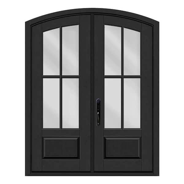 Apex 72 in. x 96 in. Archtop Bowman Glass RHIS Onyx Fiberglass Double Prehung Front Door