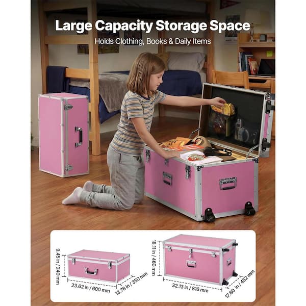 SKYSHALO Set of 2 Metal Storage Trunks, Wooden Boxes with 32.13 in