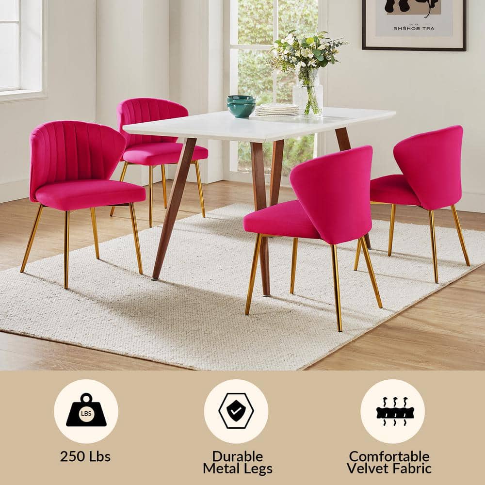 Fuchsia Velvet Upholstered Side Chair with Golden Metal Legs