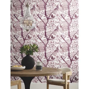 60.75 sq.ft. Purple Peacock Block Print Wallpaper