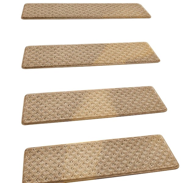 Mini Diamond Trellis Dark Beige 8 in. x 30 in. Carpet Stair Tread Cover Protector Low Pile Mat Rug Tape Free Set of 12