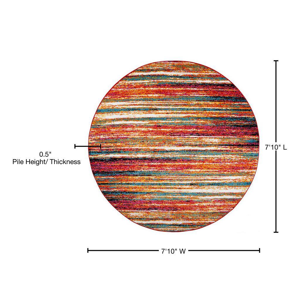 Vibrant Abstract Striped Round Synthetic Area Rug